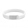 Bracelet homme personnalisé en cuir plat blanc, double tour avec boucle argentée