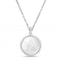 Collier personnalisé médaille soleil avec initiale florale, argent
