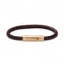 Bracelet homme personnalisé en cuir tressé marron arrondi et boucle dorée
