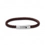 Bracelet homme personnalisé en cuir tressé marron arrondi et boucle argentée