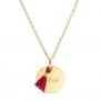Chaîne médaille gravée et pompon rose