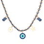 Collier charms personnalisé chaîne dorée et cordon bleu foncé, acier inoxydable