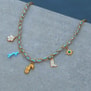 Collier charms personnalisé chaîne dorée et cordon bleu, acier inoxydable