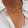 Collier charms personnalisé chaîne dorée et cordon vert d'eau, acier inoxydable